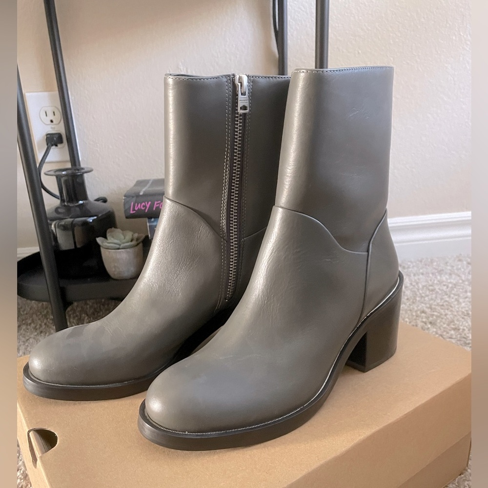 NWT All Saints Gray Leather Booties - Size 37 / 6